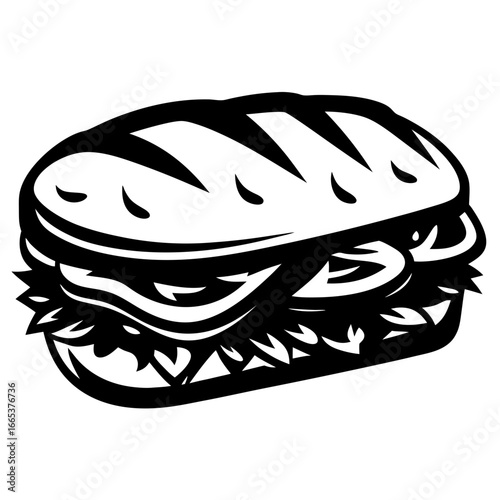 Monochrome vector illustration of a delicious and appetizing gourmet sandwich