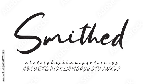 Smithed Hand drawn vector alphabet. Modern monoline signature script font. Elegant Signature Font. Best Alphabet Beautiful Calligraphy Signature Font
