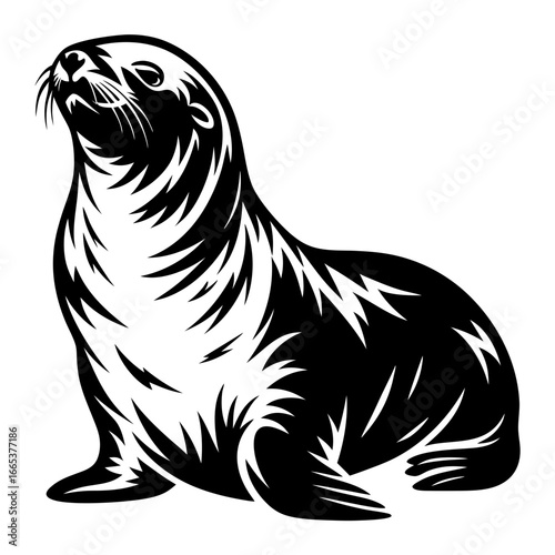Sea Lion Silhouette Illustration Depicting Marine Mammal in Detailed Black and White