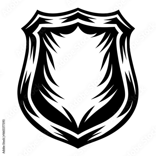 Abstract Tribal Shield Graphic Design with Bold Black and White Elements