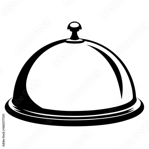 Black and white illustration of a silver serving platter with cover