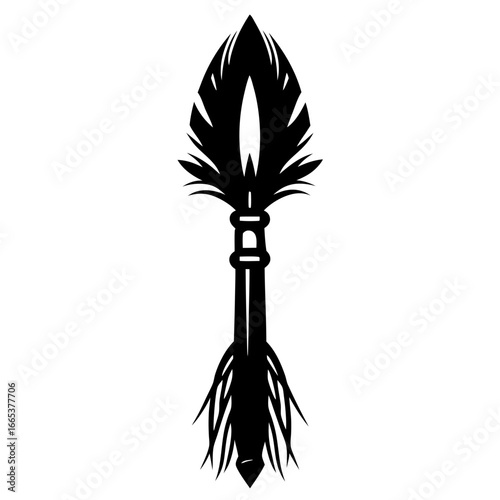 Native American Arrow Design with Detailed Feather Fletching in Black Silhouette