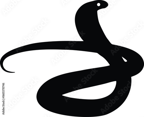 Simple Black Snake Silhouette Isolated on White Background