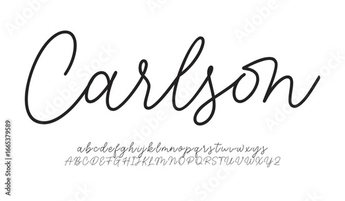 Carlson Hand drawn vector alphabet. Modern monoline signature script font. Elegant Signature Font. Best Alphabet Beautiful Calligraphy Signature Font
