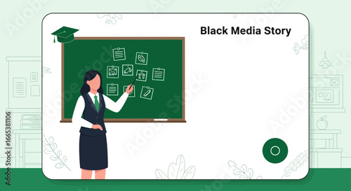 An Educator Pointing to a Blackboard in a Classroom Setting Promoting Education