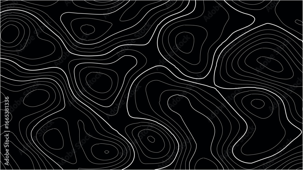 Fototapeta premium Topography Contour Mapping Vector with Black Seamless Elevation Texture, Outdoor Print Design, Adventure Visuals, and Abstract Map Backgrounds