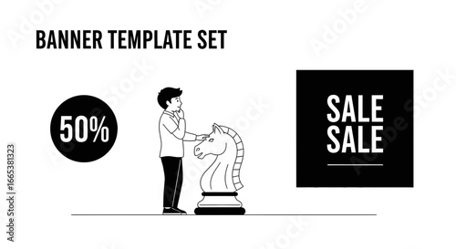 Banner template set showcasing strategic thinking for sales promotion and discounts