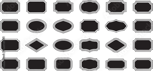 ornate decorative frame and label collection in black and white for retro packaging branding and graphic design