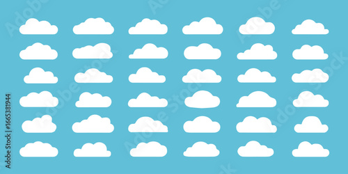 stylized cloud icons pack 30 unique flat cloud shapes for ui ux weather symbols and digital illustration ai eps jpeg png