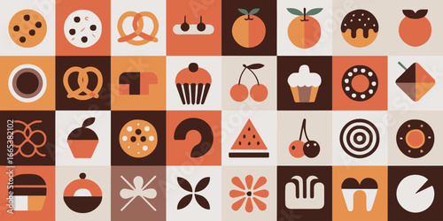 playful vintage dessert pattern vector seamless design with minimalist food icons cookies cupcakes cherries watermelon