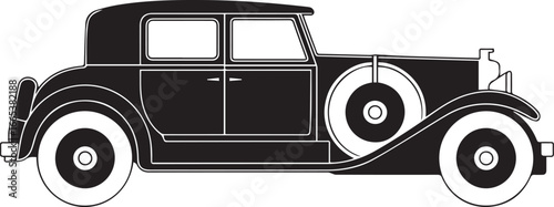 Tableau sur toile vintage car illustration in black and white - early 20th century classic retro a