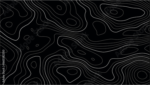 Topography Seamless Black Contour Map Vector with Smooth Elevation Lines, Nature Poster Backgrounds, Hiking Guide Books, and Terrain-Themed Visuals