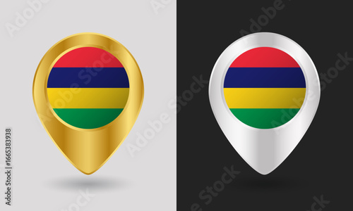 Free Download Gold and Silver Mauritius Flag Map Pin Icon - GFXLoad