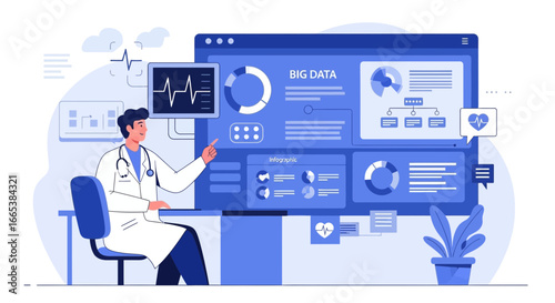 Doctor Analyzing Big Data Medical Infographics for Healthcare Advancements and Research