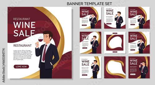 Elegant Wine Sale Banner Template Set for Restaurant Marketing and Promotion