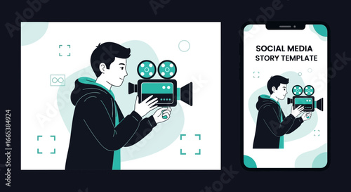 Engaging social media story template showcasing a filmmaker with vintage camera