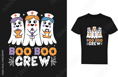 Cute Halloween Nurse Ghosts Boo Boo Crew T-Shirt Design Vector