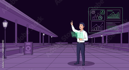 Innovative business professional interacting with augmented reality data visualization
