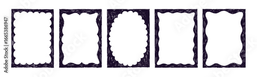 Crayon drawn fun scallop border frames. Graphic retro picture frames with wavy edges.