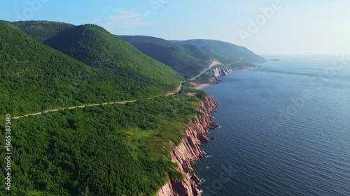 Aerial 4K View of Cape Breton Island in Summer– Cabot Trail, Highlands & Coastal Beauty, Nova Scotia, Canada