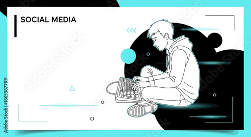 Social media engagement illustrated by a teenager using a computer keyboard