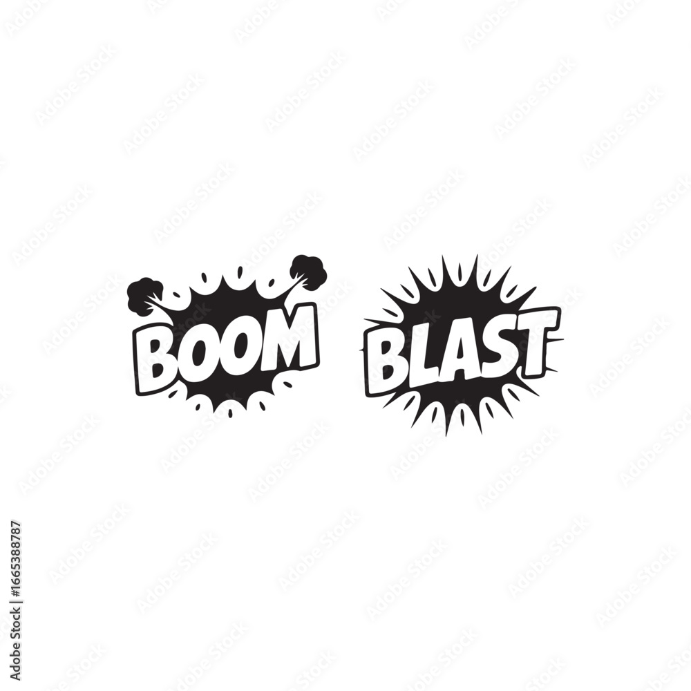 Fototapeta premium Two black and white comic book boom and blast sound effects.