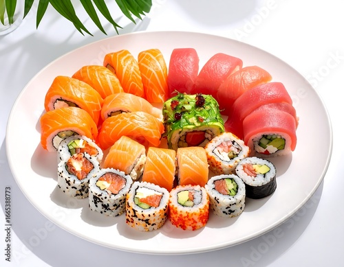 Colorful sushi platter arrangement