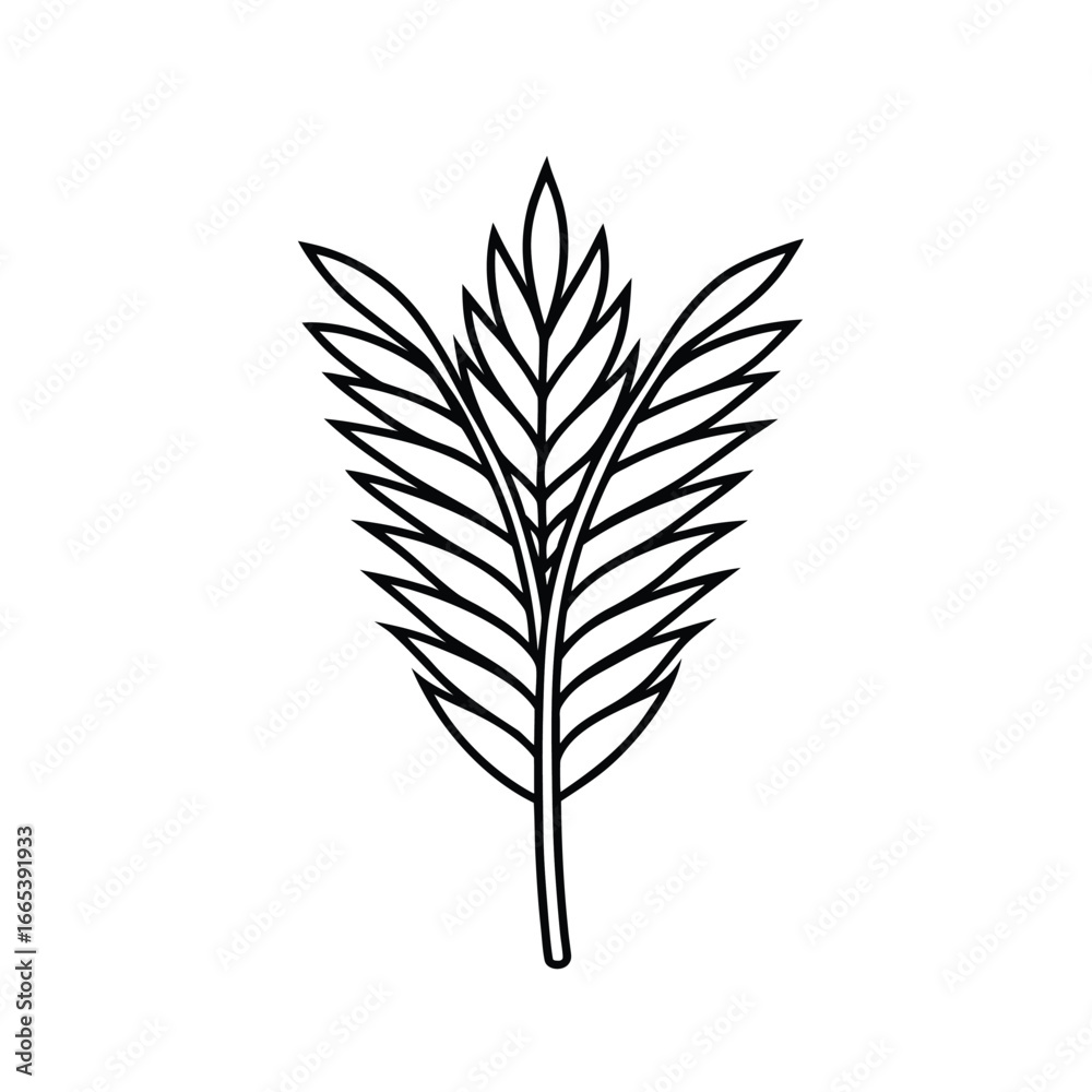 Fototapeta premium Minimalist Line Art of Stylized Frond Leaf – Black and White Botanical Nature Illustration