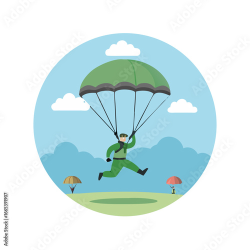 A parachutist is jumping from the sky with a parachute