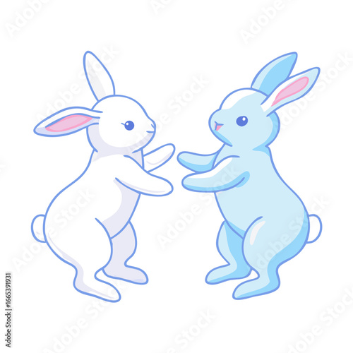Two cute bunnies standing on their hind legs