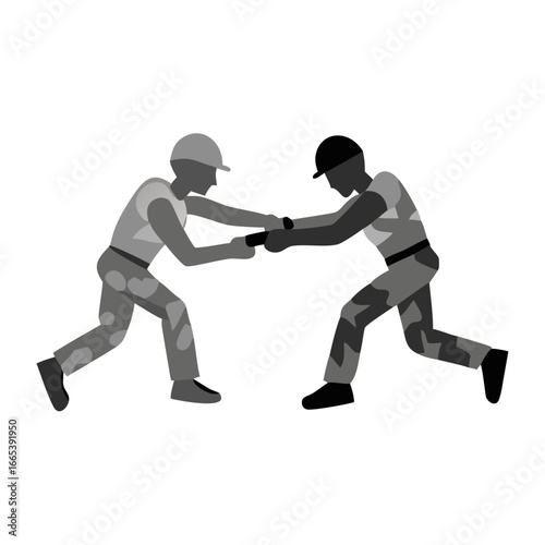 Two soldiers engaging in a tug of war