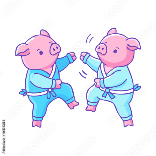 Two cute pigs practicing martial arts