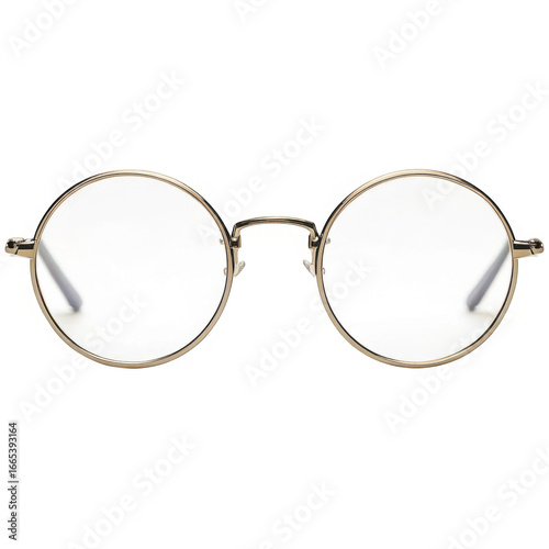 Round wire frame eyeglasses isolated on transparent background