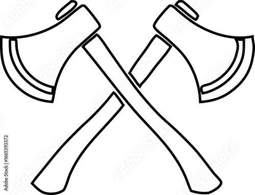 Vector crossed axes outline symbol, great for forest logos, lumberjack branding, rustic emblems, and outdoor badge designs.