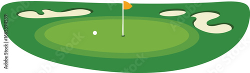 Golf green with flag and sand bunkers vector illustration in simple flat design natural style 