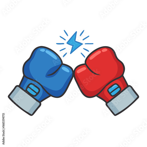 Two boxing gloves clashing with a lightning bolt