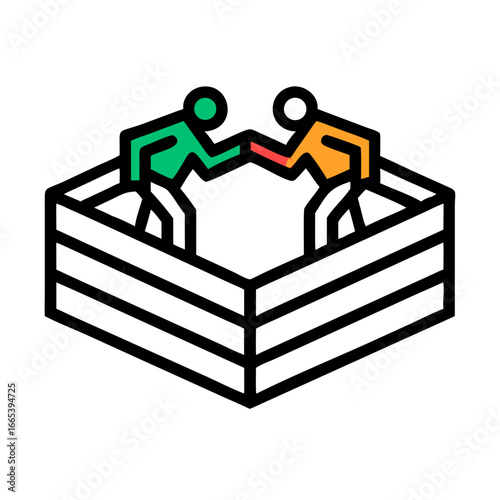 Two people arm wrestling in a competition