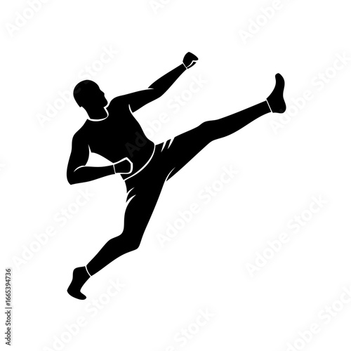 Silhouette of a man kicking
