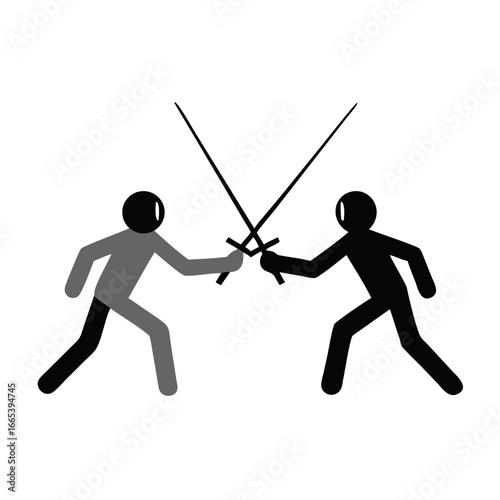 Stick figures engaged in a sword fight, clashing blades