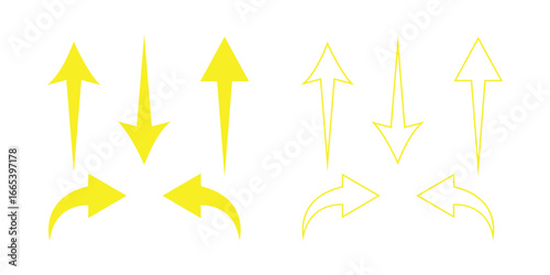 Arrow Symbol in Yellow and Outline set on Transparent Background