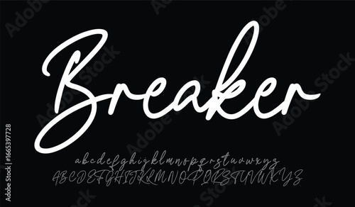 Breaker Hand drawn vector alphabet. Modern monoline signature script font. Elegant Signature Font. Best Alphabet Beautiful Calligraphy Signature Font
