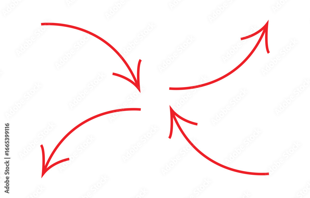 Red Arrows Pointing Inward to Center on Transparent Background Red Arrows Pointing Inward to Center on Transparent Background