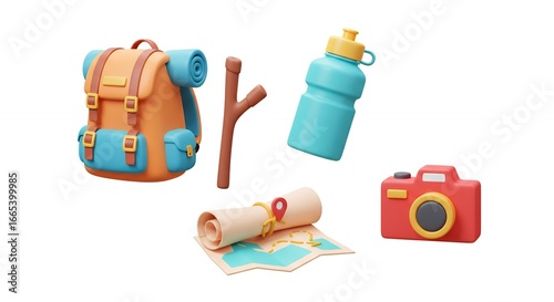 Cartoon hiking gear illustrations