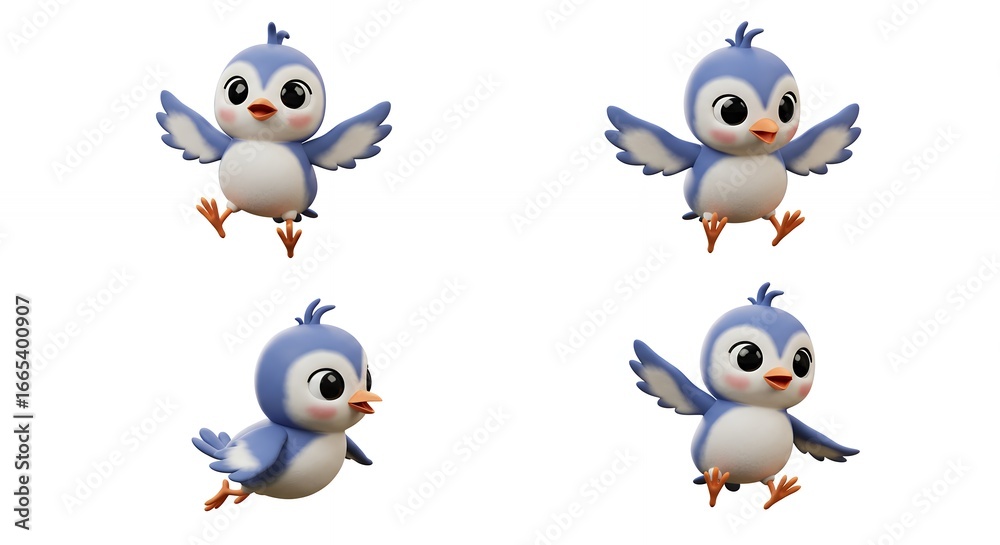 Fototapeta premium Cute cartoon birds animated flight poses