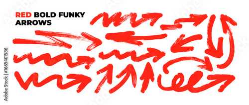 Bold brush drawn vector red arrows. Up, down, left and right directions.