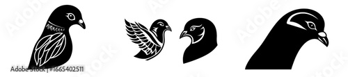 A minimalist illustration featuring a dove and a bunny in a modern black and white animal silhouette