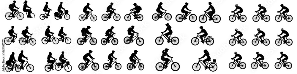 Obraz premium A collection of cycling man silhouette icons is available, including free cycle silhouettes and modern bicycle silhouettes featuring a man