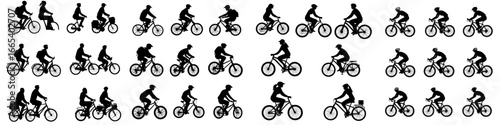A collection of cycling man silhouette icons is available, including free cycle silhouettes and modern bicycle silhouettes featuring a man