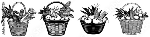 Modern illustration of a hand drawn sketch of a basket of vegetables