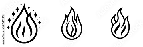 Minimalist black outline design of a burning fire icon